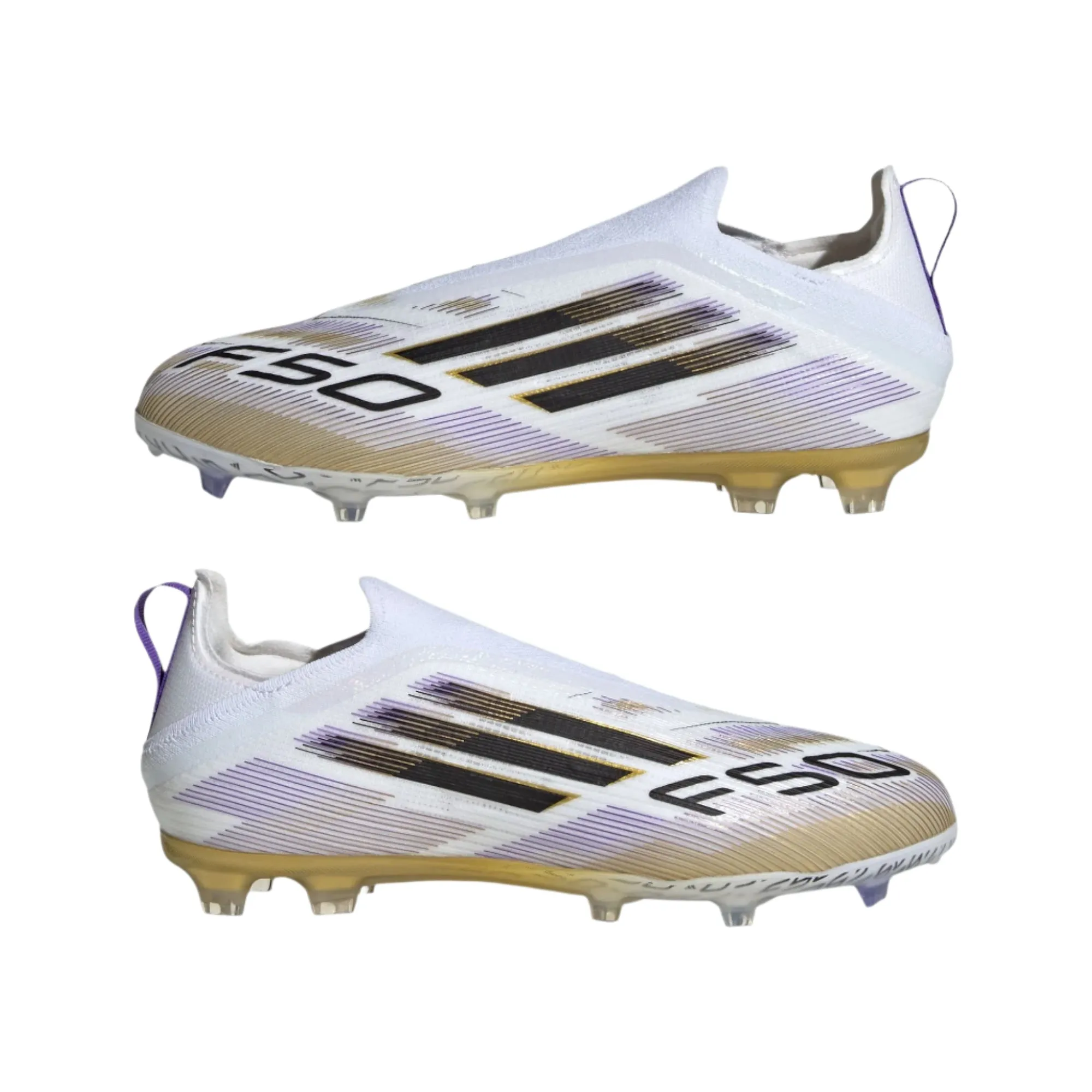 adidas F50 Elite Laceless FG Junior Soccer Cleats (White/Black/Gold)