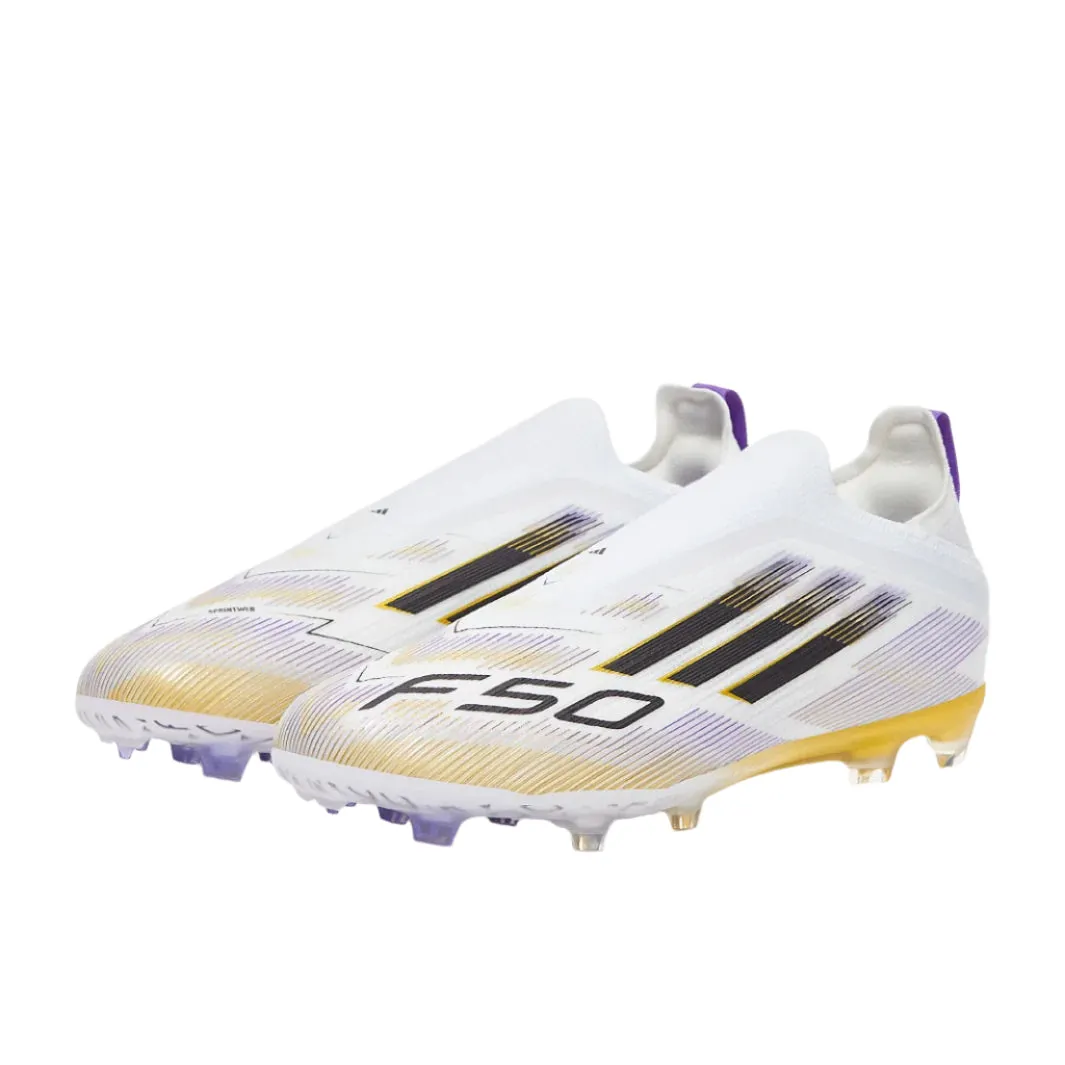 adidas F50 Elite Laceless FG Junior Soccer Cleats (White/Black/Gold)