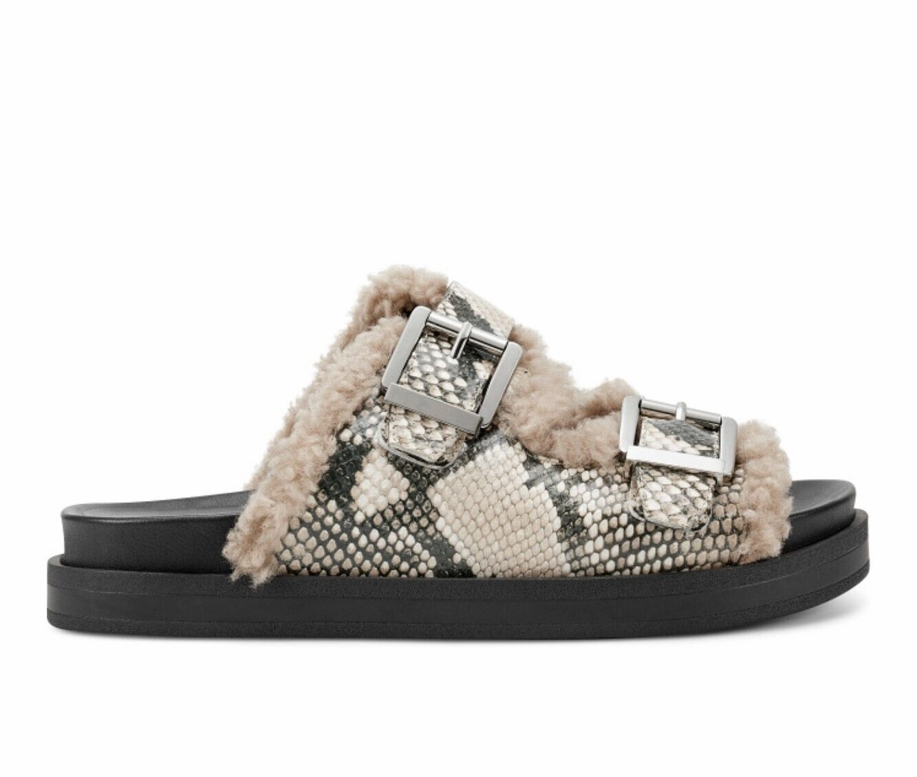 Aerosoles Olivia Womens US 8.5 Natural Snake Print Faux Shearling Sandals KHD352