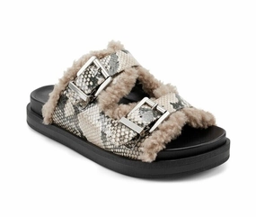 Aerosoles Olivia Womens US 8.5 Natural Snake Print Faux Shearling Sandals KHD352