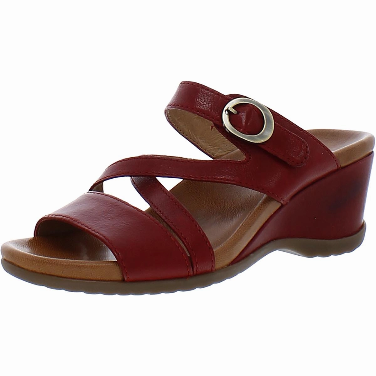 Ana Womens Leather Slip On Wedge Sandals