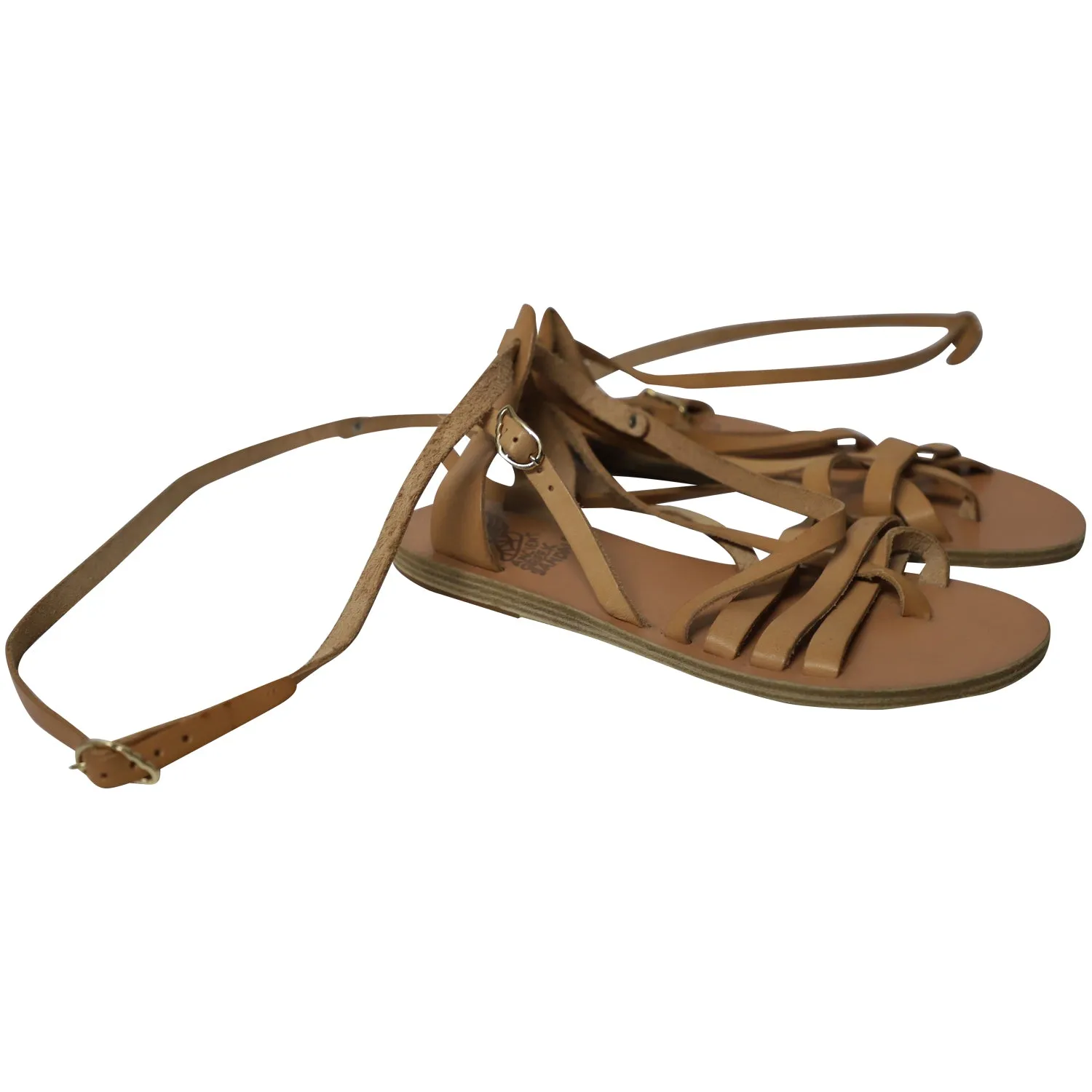 Ancient Greek Sandals Strappy Gladiator Sandals in Nude Leather