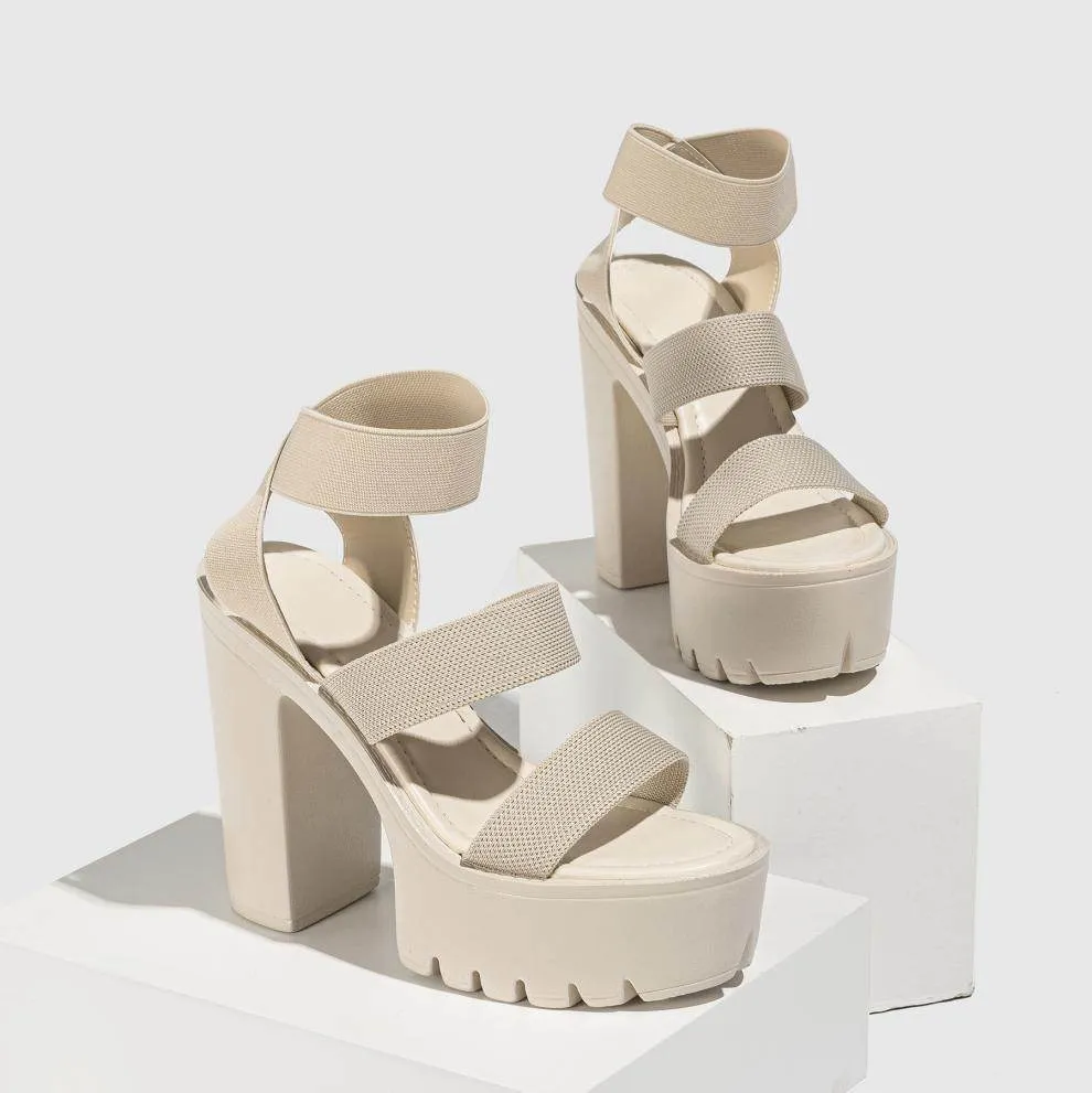 Apricot  Round  Ankle Strap Block Heel Sandals 775267776406