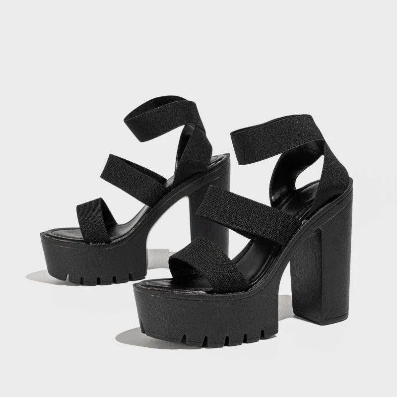 Apricot  Round  Ankle Strap Block Heel Sandals 775267776406