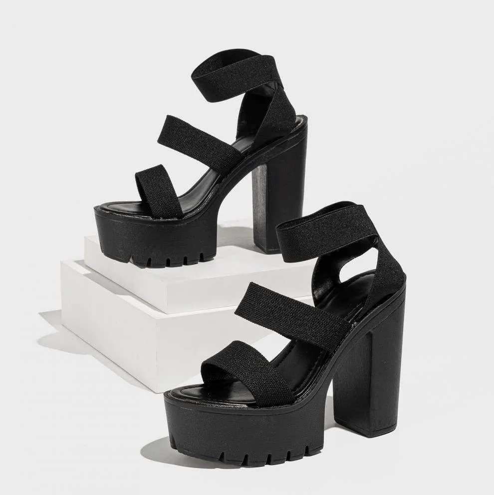 Apricot  Round  Ankle Strap Block Heel Sandals 775267776406