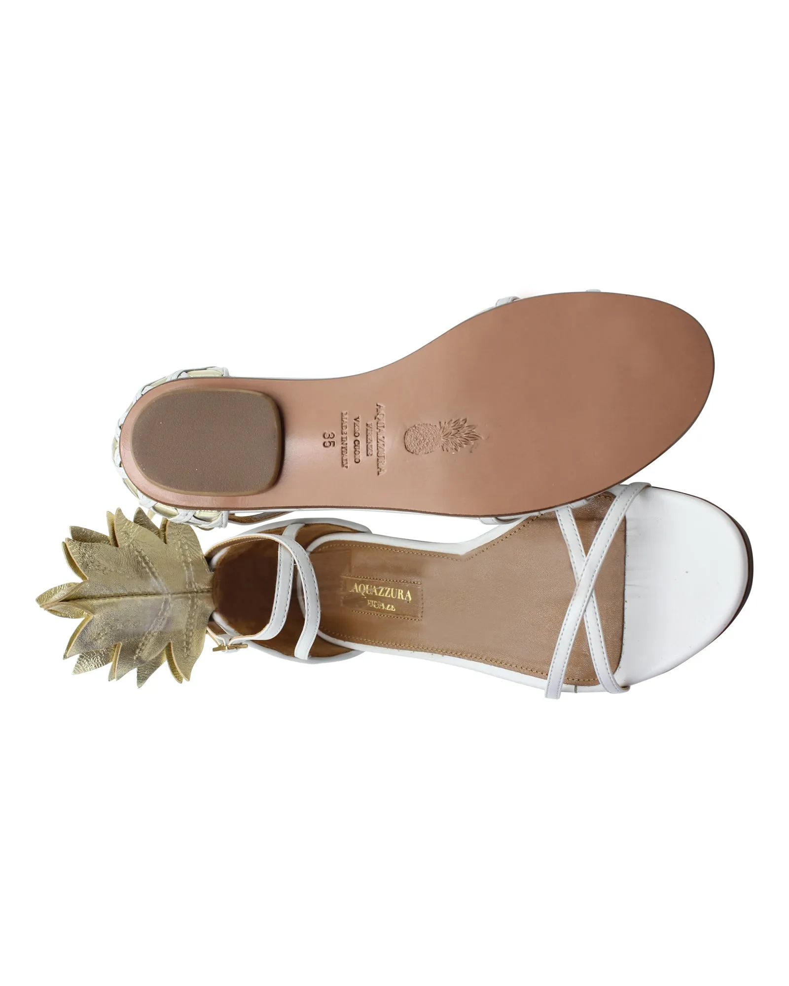Aquazzura Pina Colada Flat Sandals in White Leather