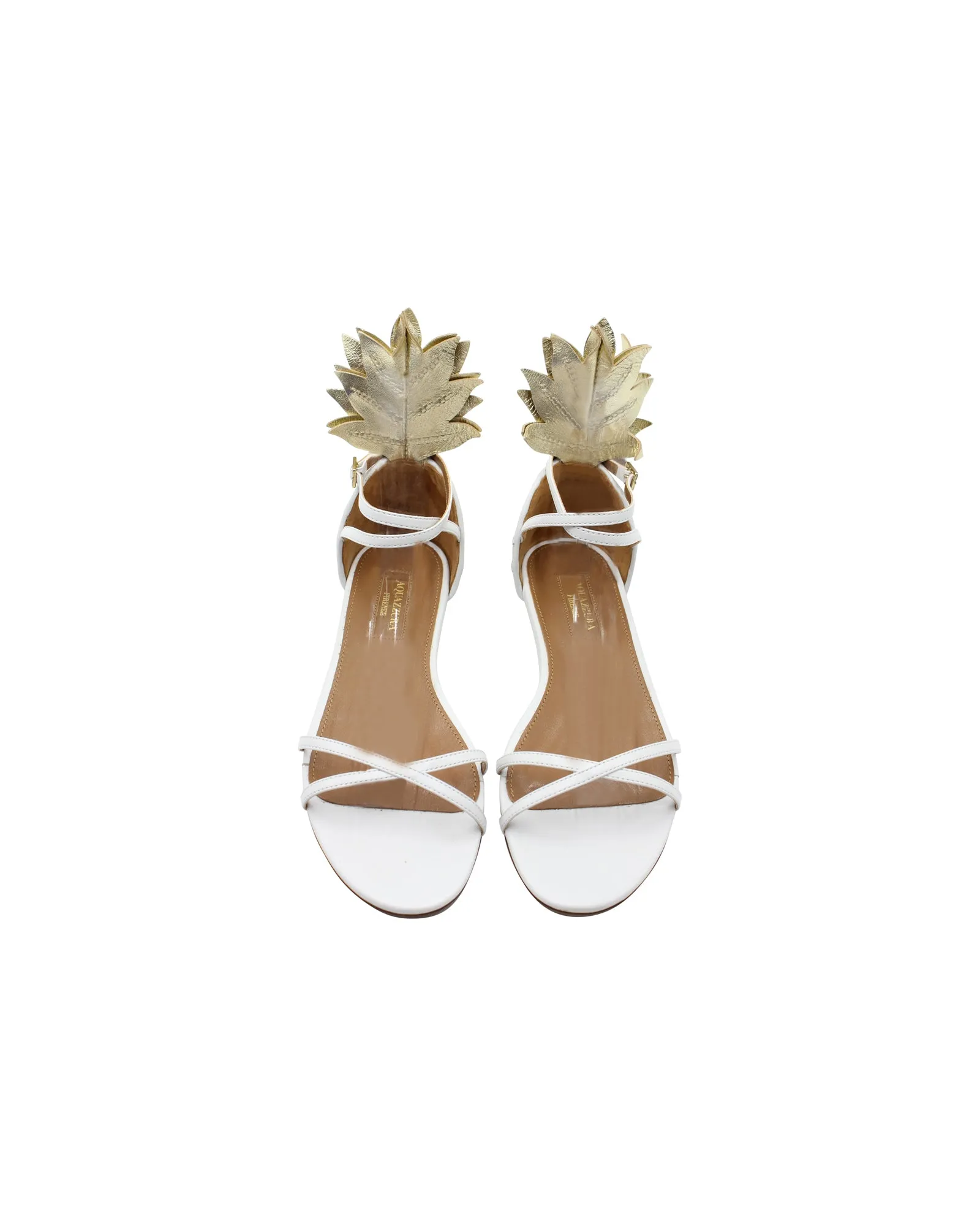 Aquazzura Pina Colada Flat Sandals in White Leather