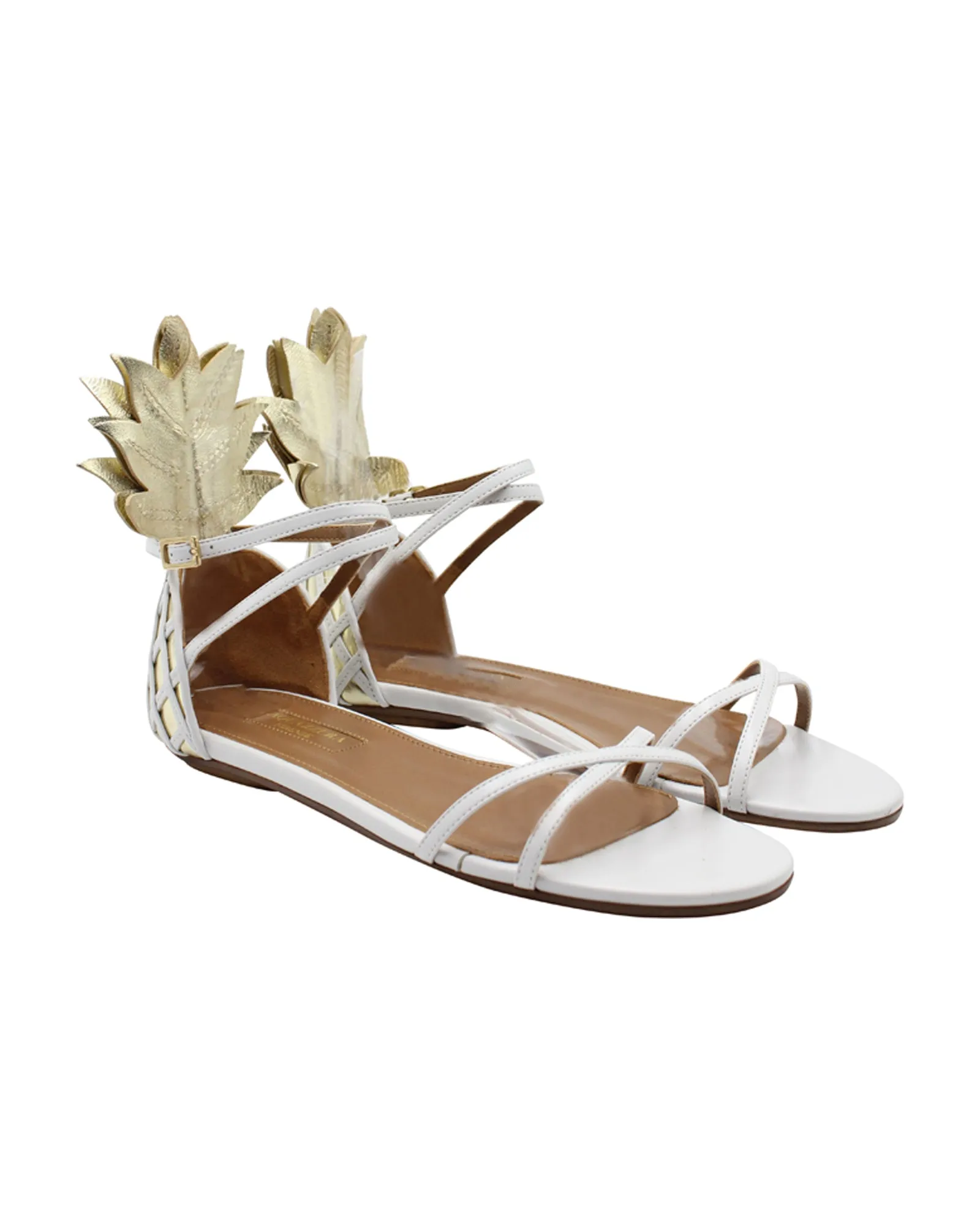Aquazzura Pina Colada Flat Sandals in White Leather