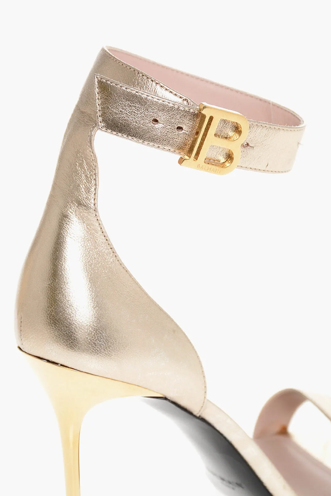 Balmain Metallized Leather Ankle-Strap Sandals 11 Cm
