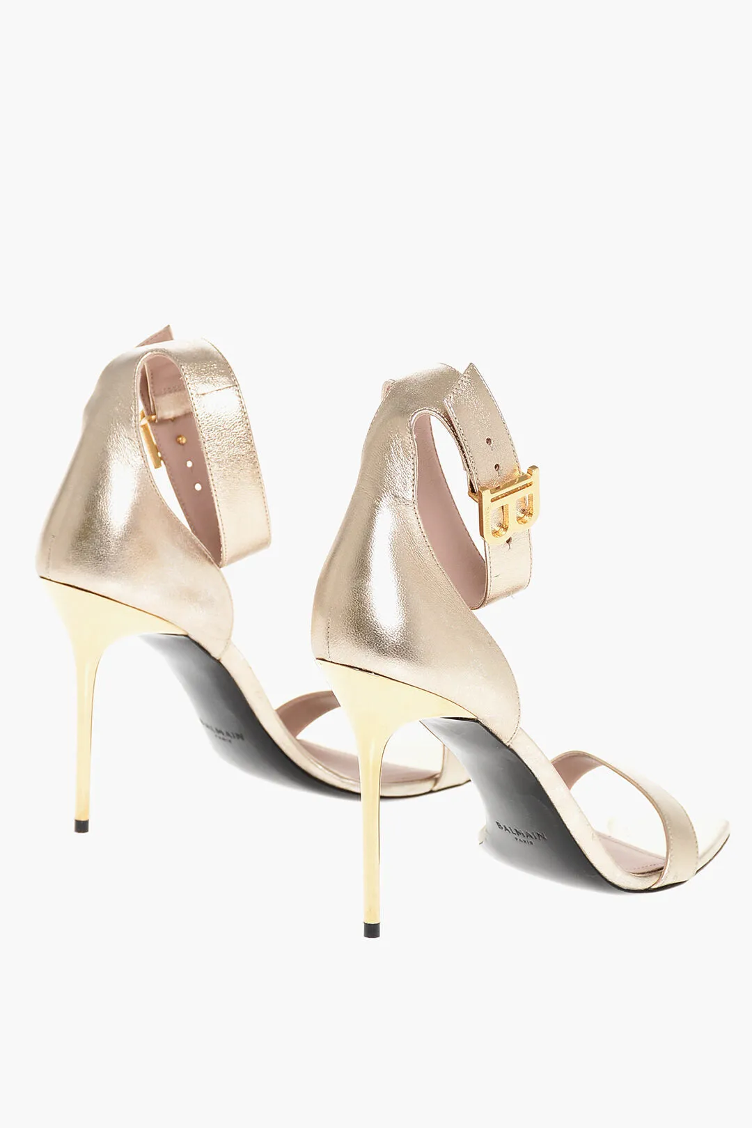 Balmain Metallized Leather Ankle-Strap Sandals 11 Cm