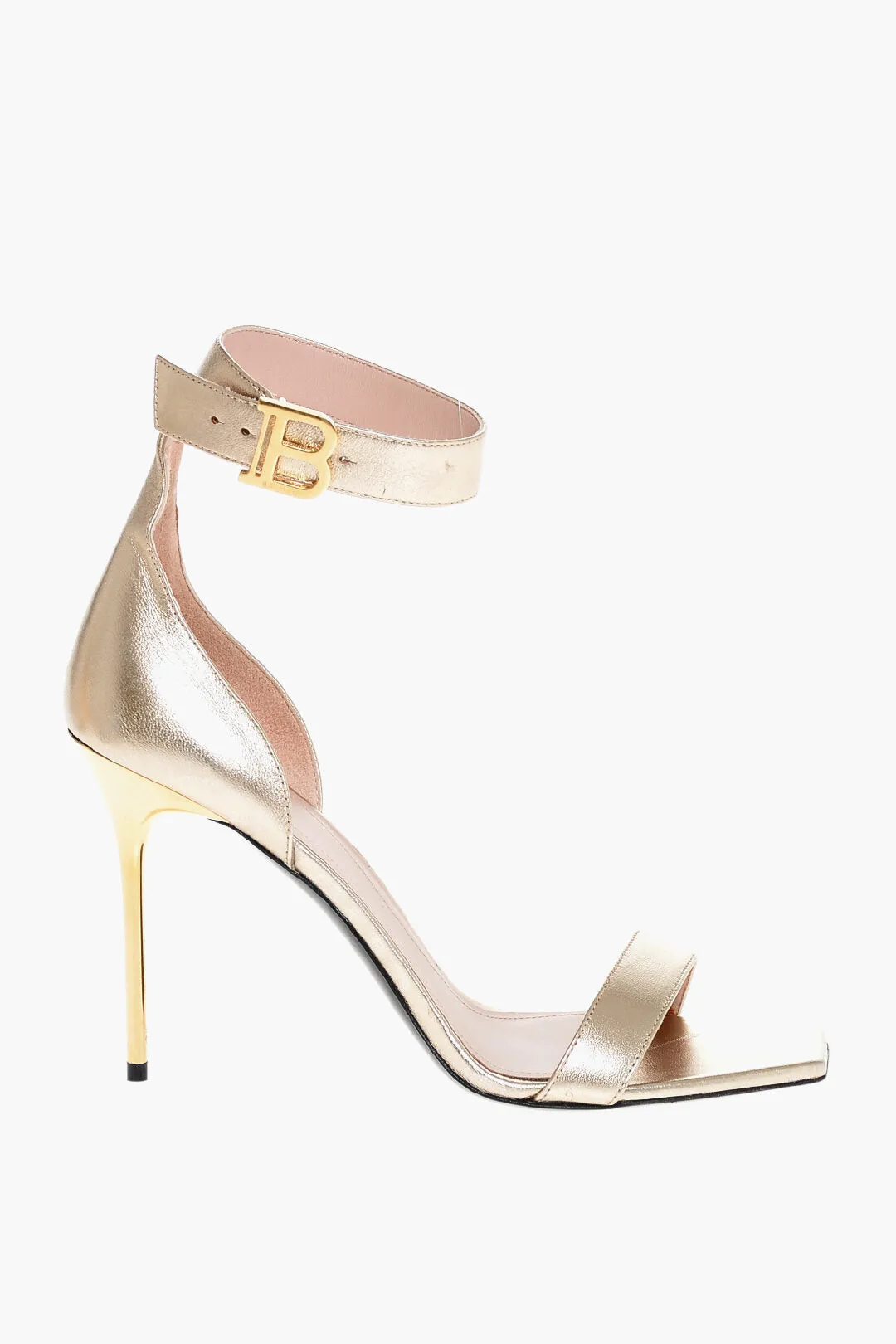 Balmain Metallized Leather Ankle-Strap Sandals 11 Cm