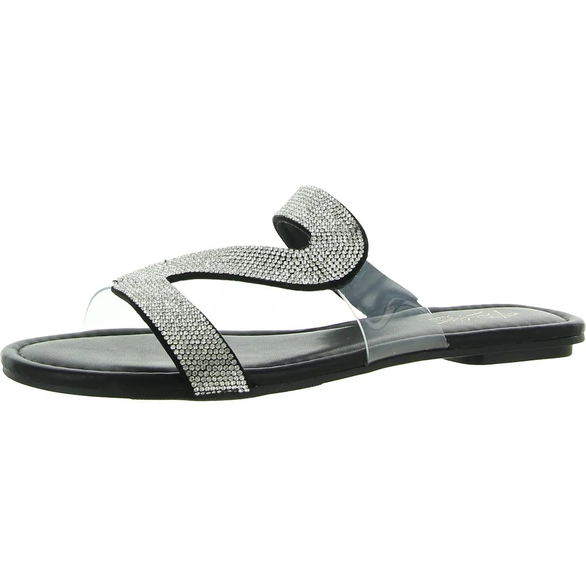 Bianca Womens Faux Leather Rhinestone Slide Sandals