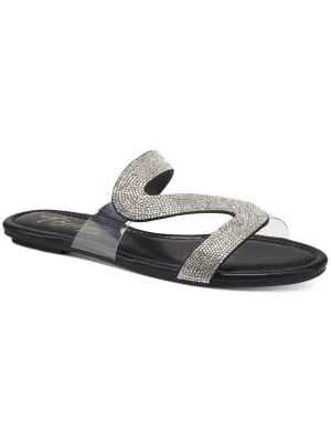 Bianca Womens Faux Leather Rhinestone Slide Sandals