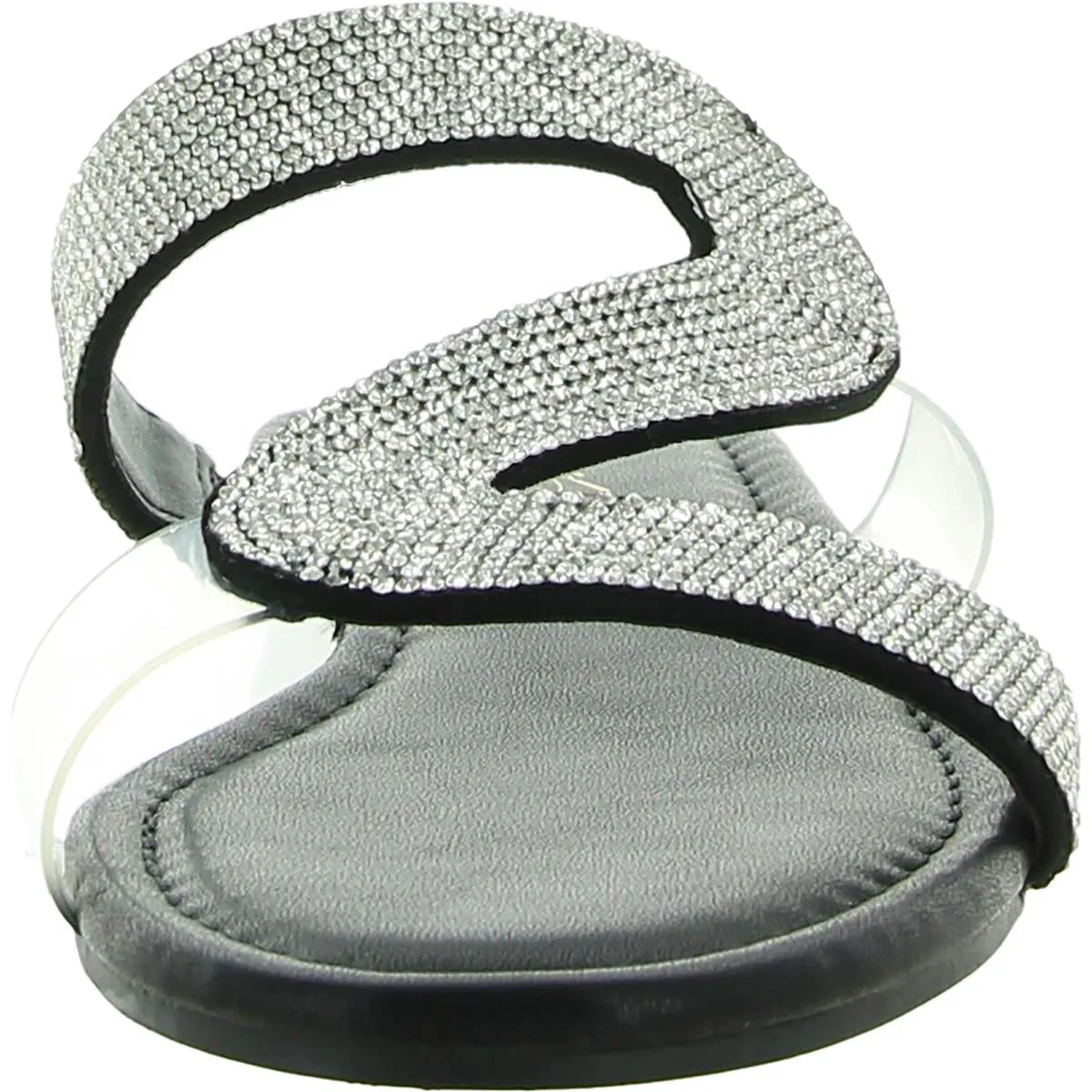 Bianca Womens Faux Leather Rhinestone Slide Sandals