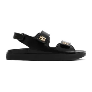 Black Leather 4G Strap Flat Sandals