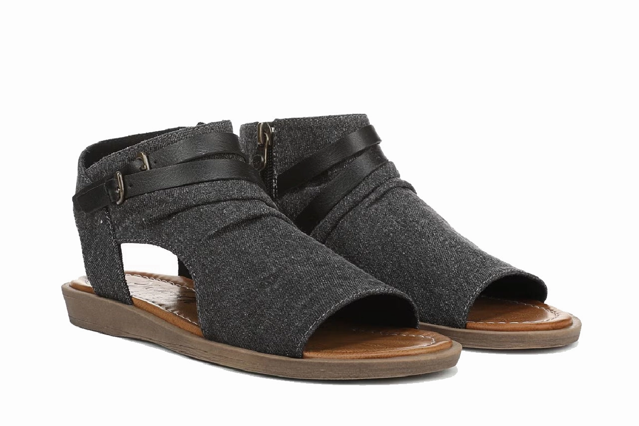 Blowfish Malibu Women's Charcoal Strappy Low Wedge Sandals - Denver