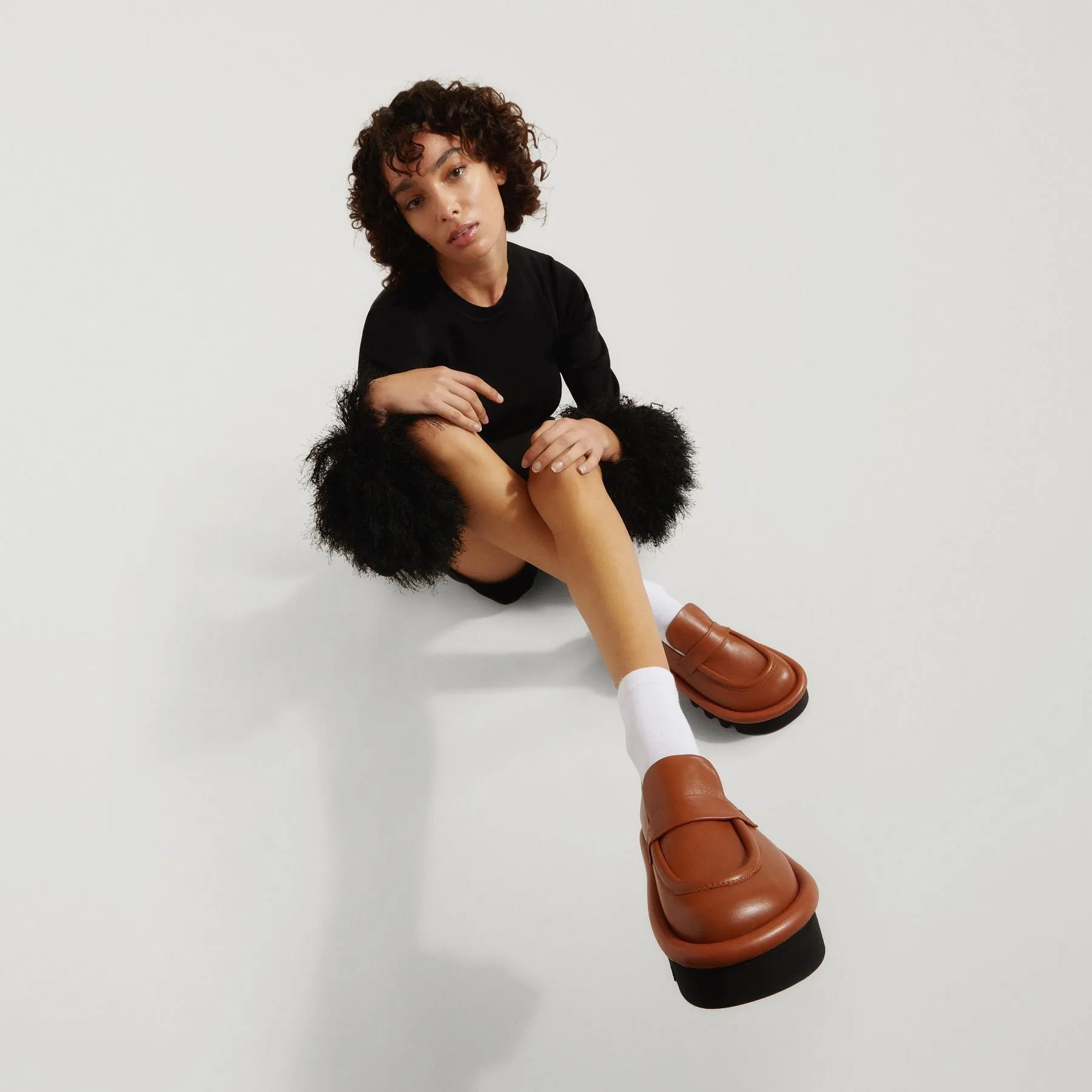 Bumper Chunky Flats in Orange Leather