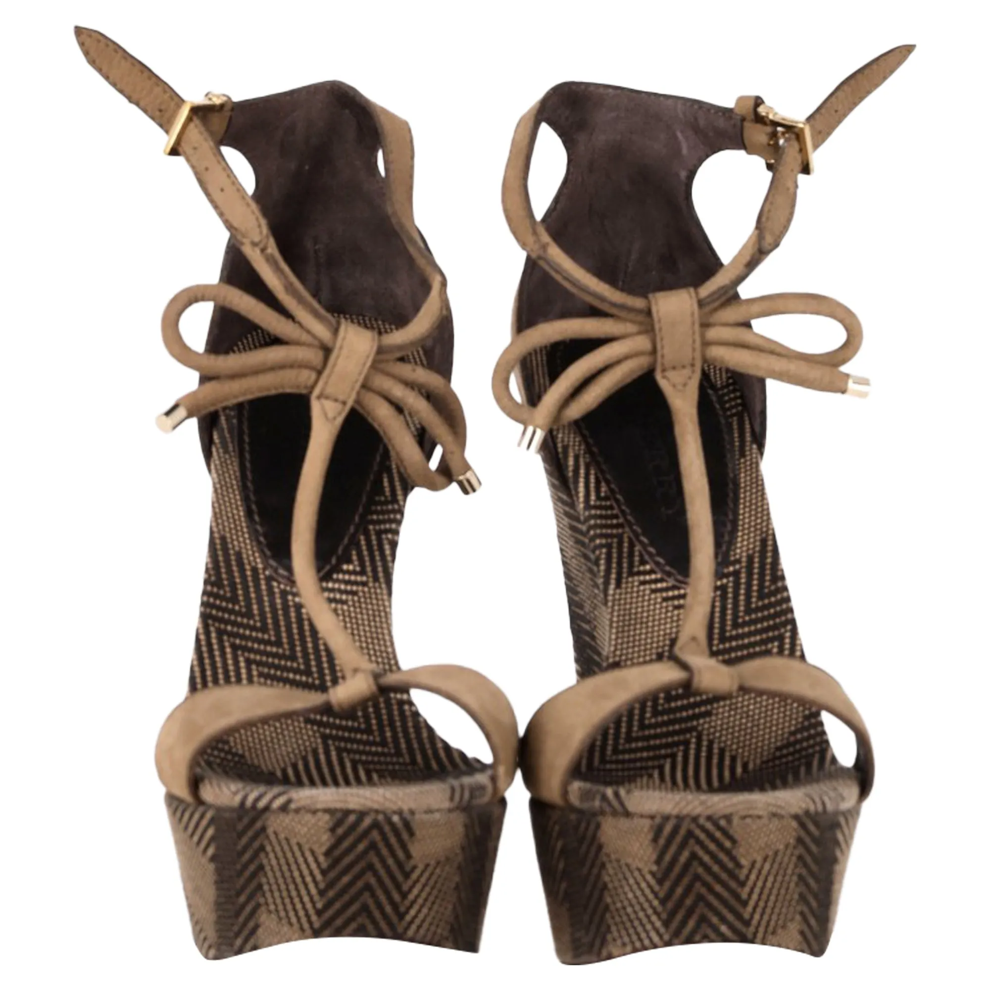 Burberry Wedge Sandals in Beige Suede