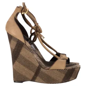 Burberry Wedge Sandals in Beige Suede