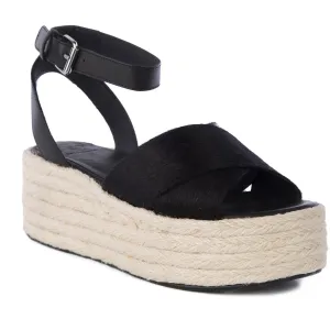 Cadence Womens Criss-Cross Calf Hair Platform Sandals