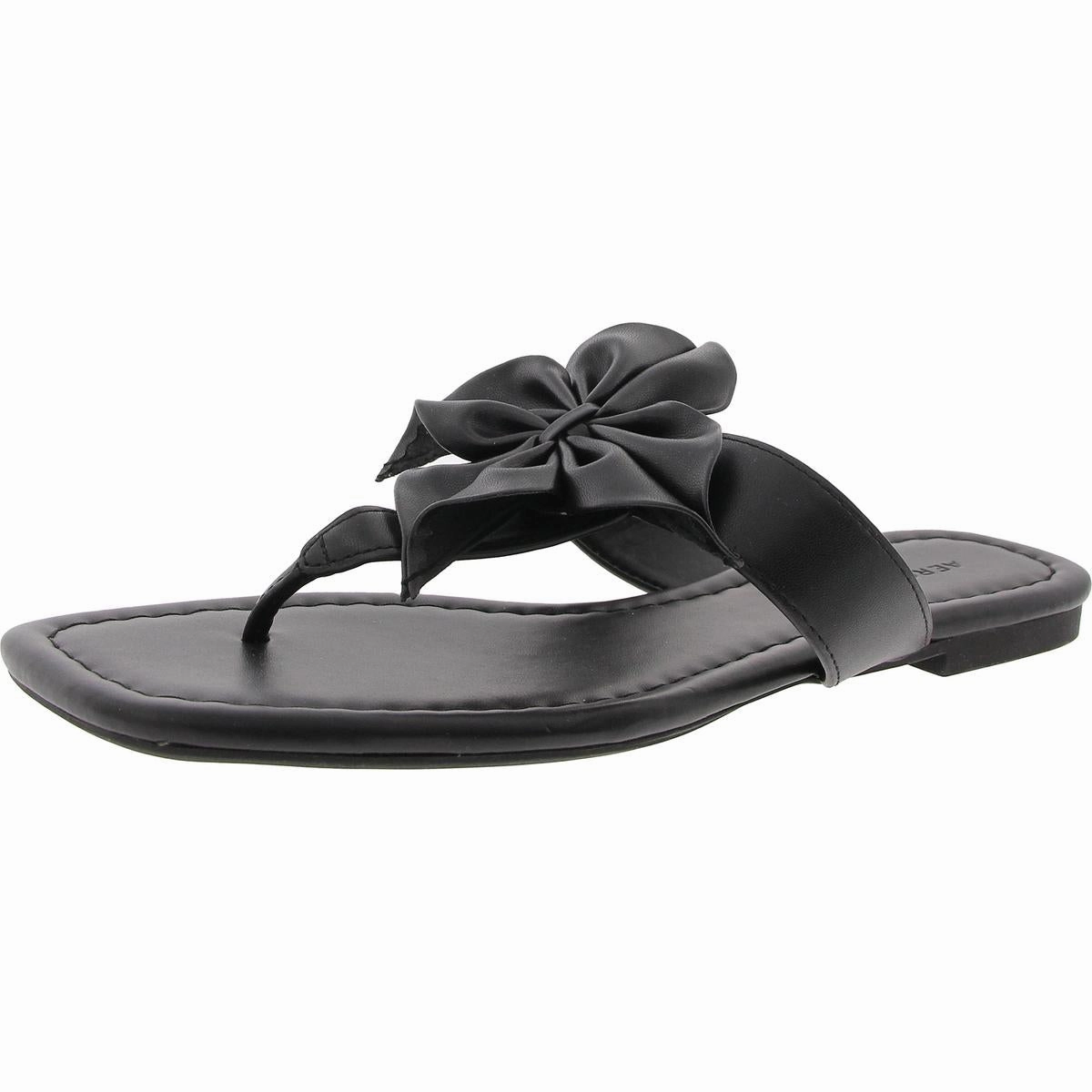 Calla Womens Faux Leather Square Toe Thong Sandals