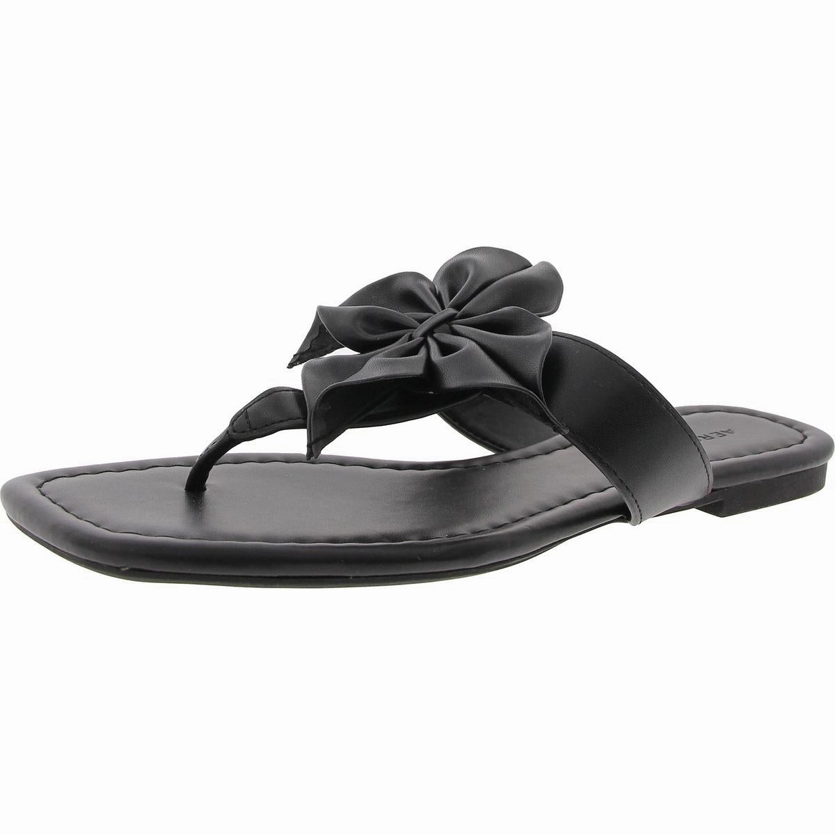 Calla Womens Faux Leather Square Toe Thong Sandals