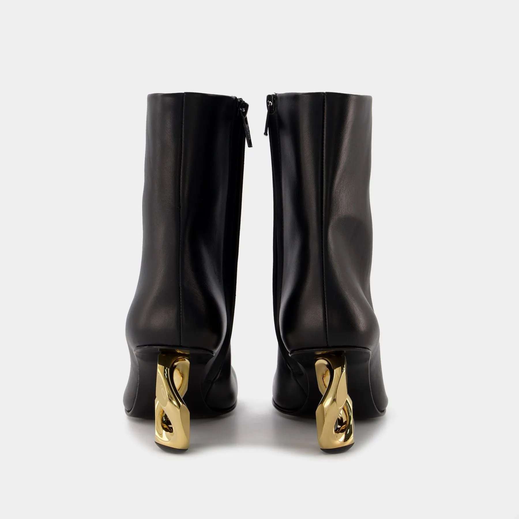 Chain Ankle Boots in Black Leather