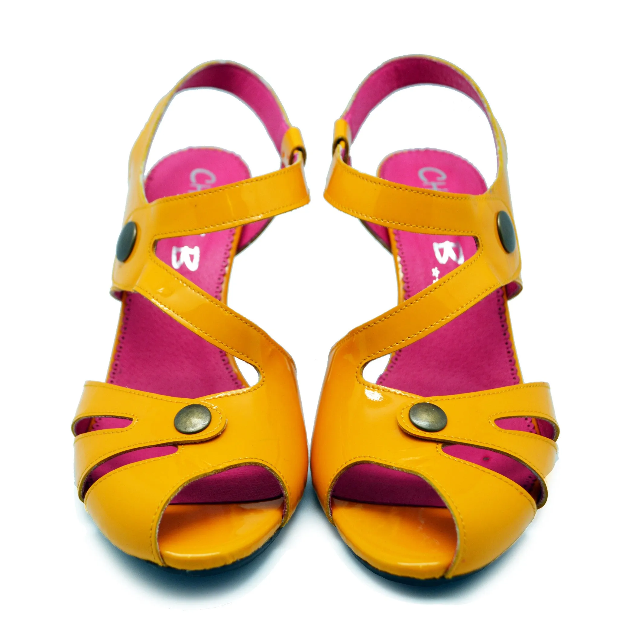 Chardonnay - Mustard Yellow Patent open toe- LAST PAIRS 39 AND 41!
