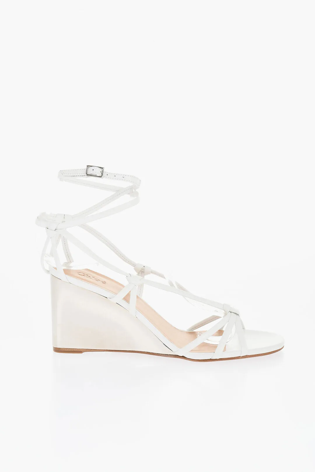Chloe Leather Sandals With Metallic Effect Wedge 8 Cm