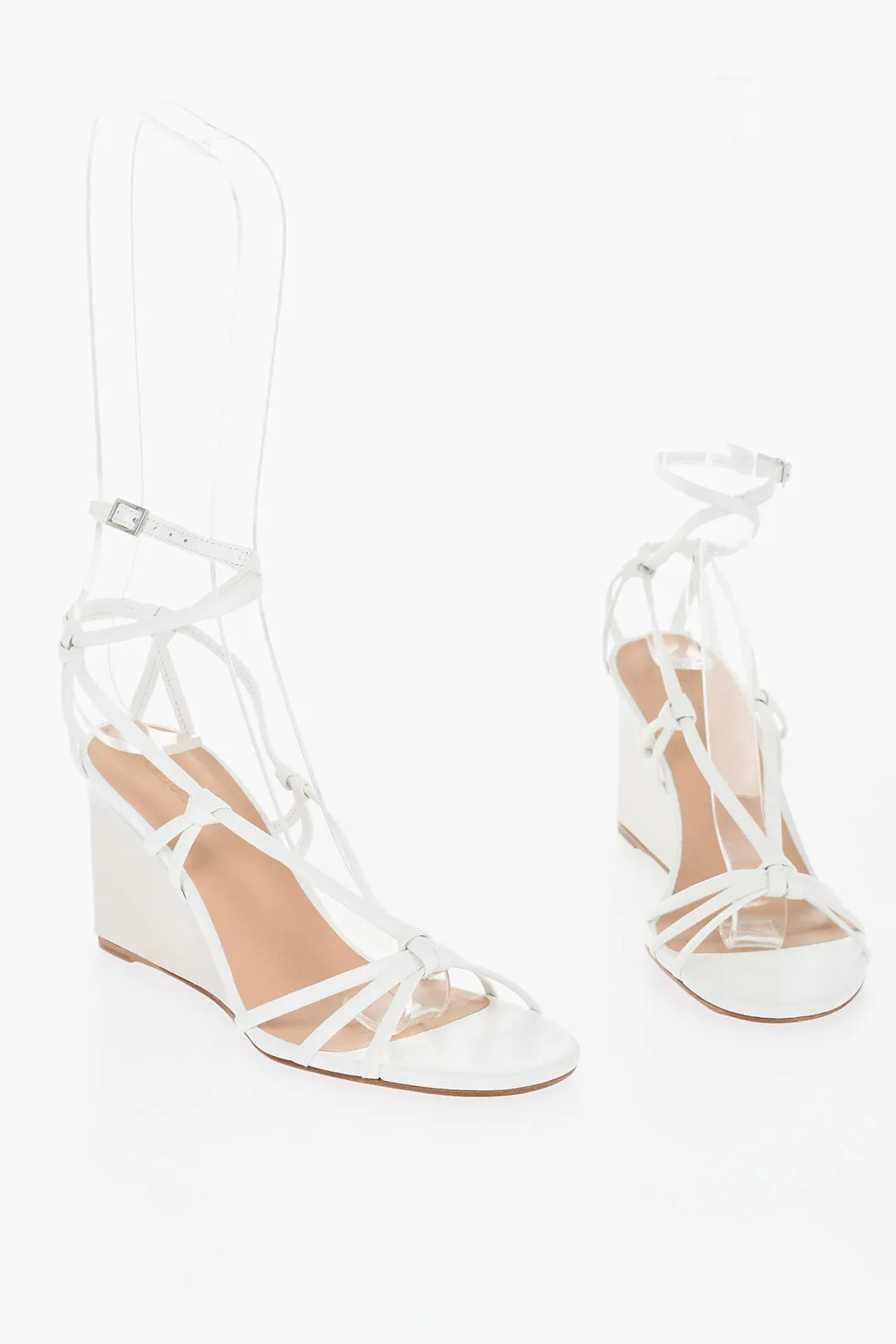 Chloe Leather Sandals With Metallic Effect Wedge 8 Cm