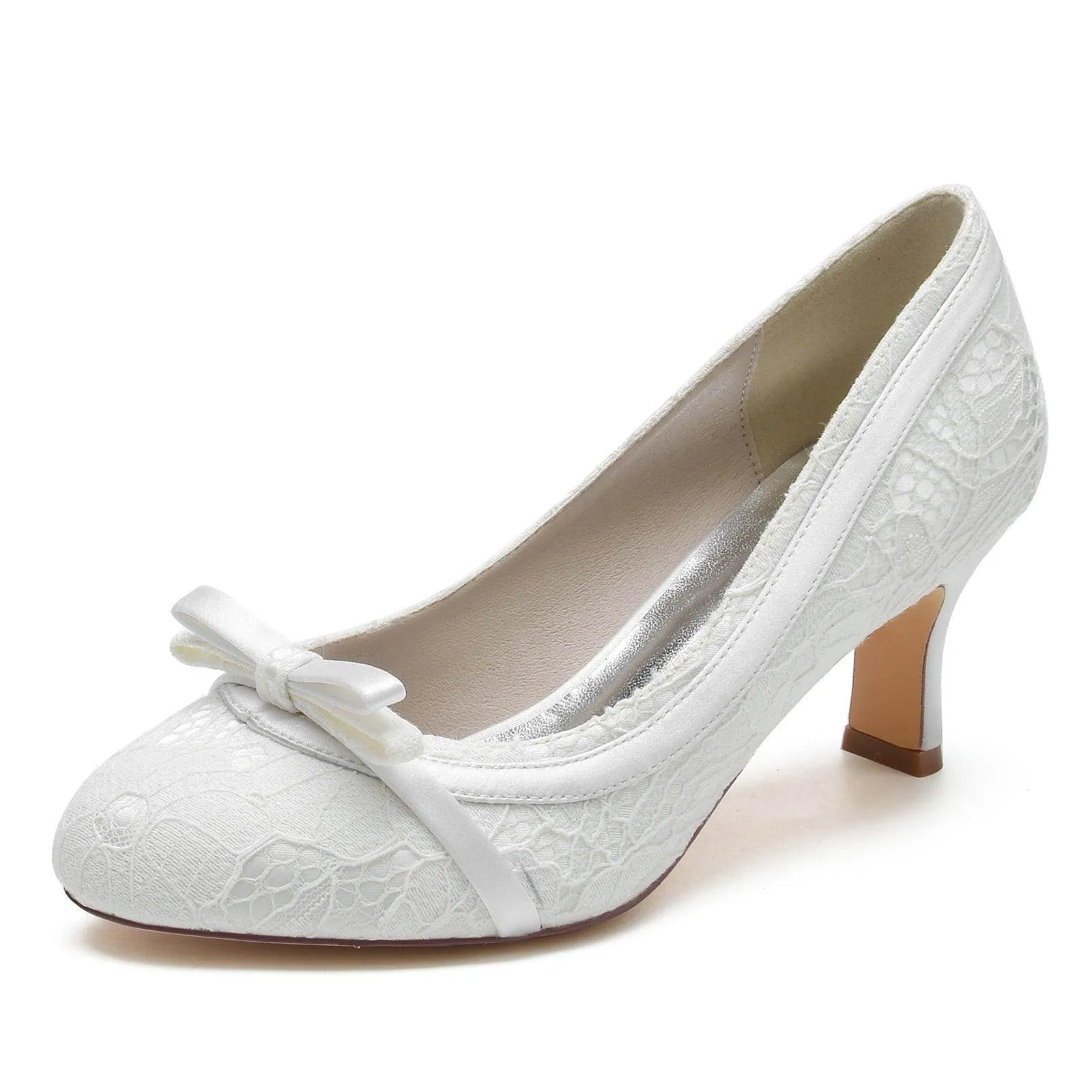 Chunky Heel 6.5cm Silk-Like Lace Shoes CK0371
