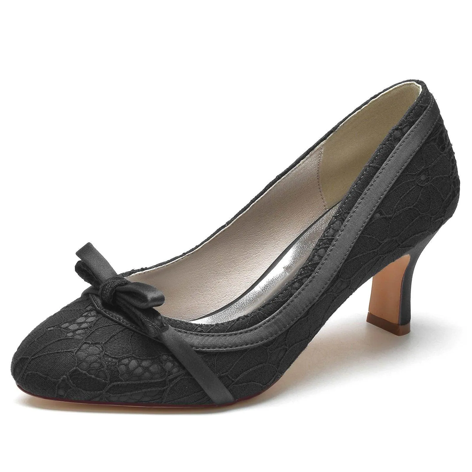 Chunky Heel 6.5cm Silk-Like Lace Shoes CK0371