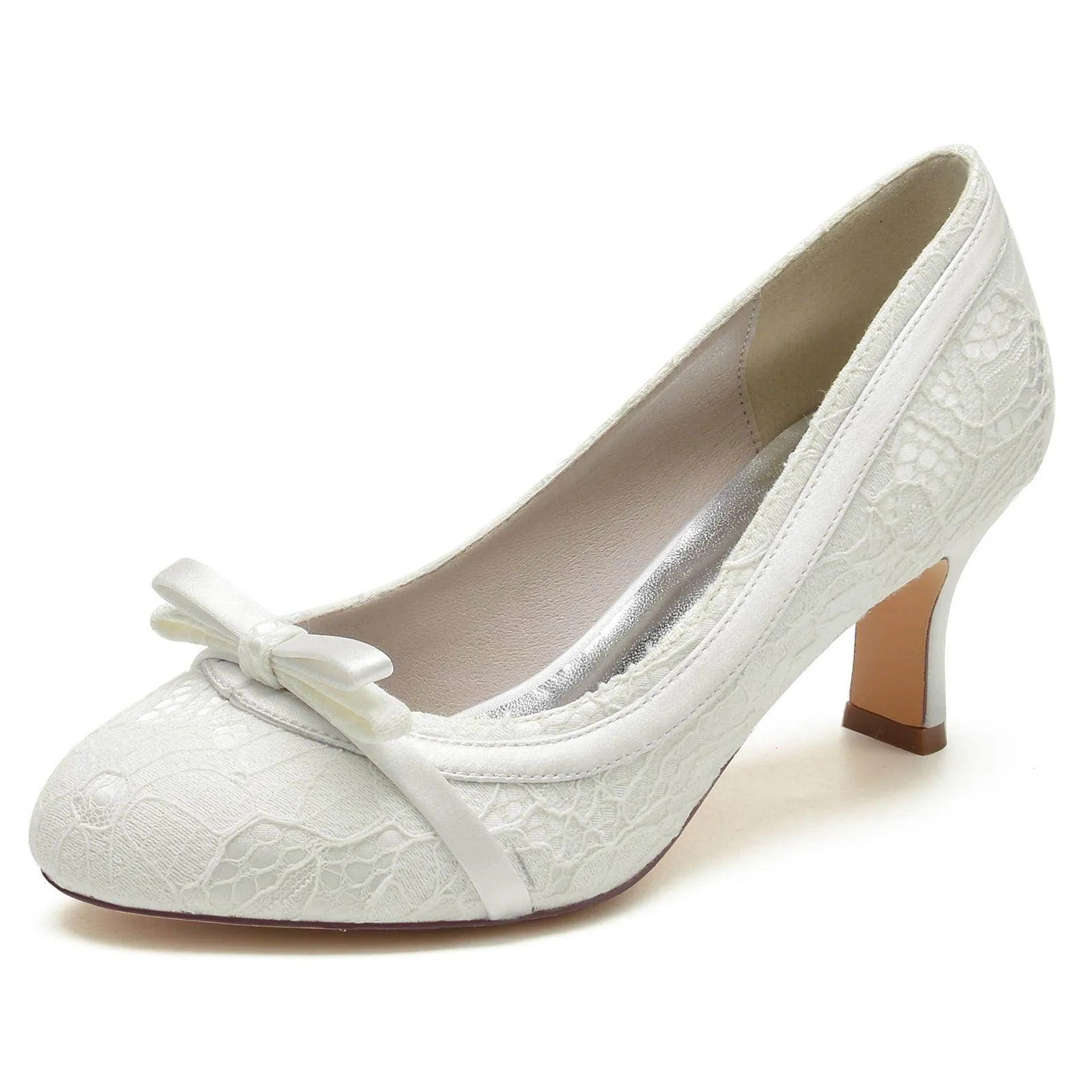 Chunky Heel 6.5cm Silk-Like Lace Shoes CK0371
