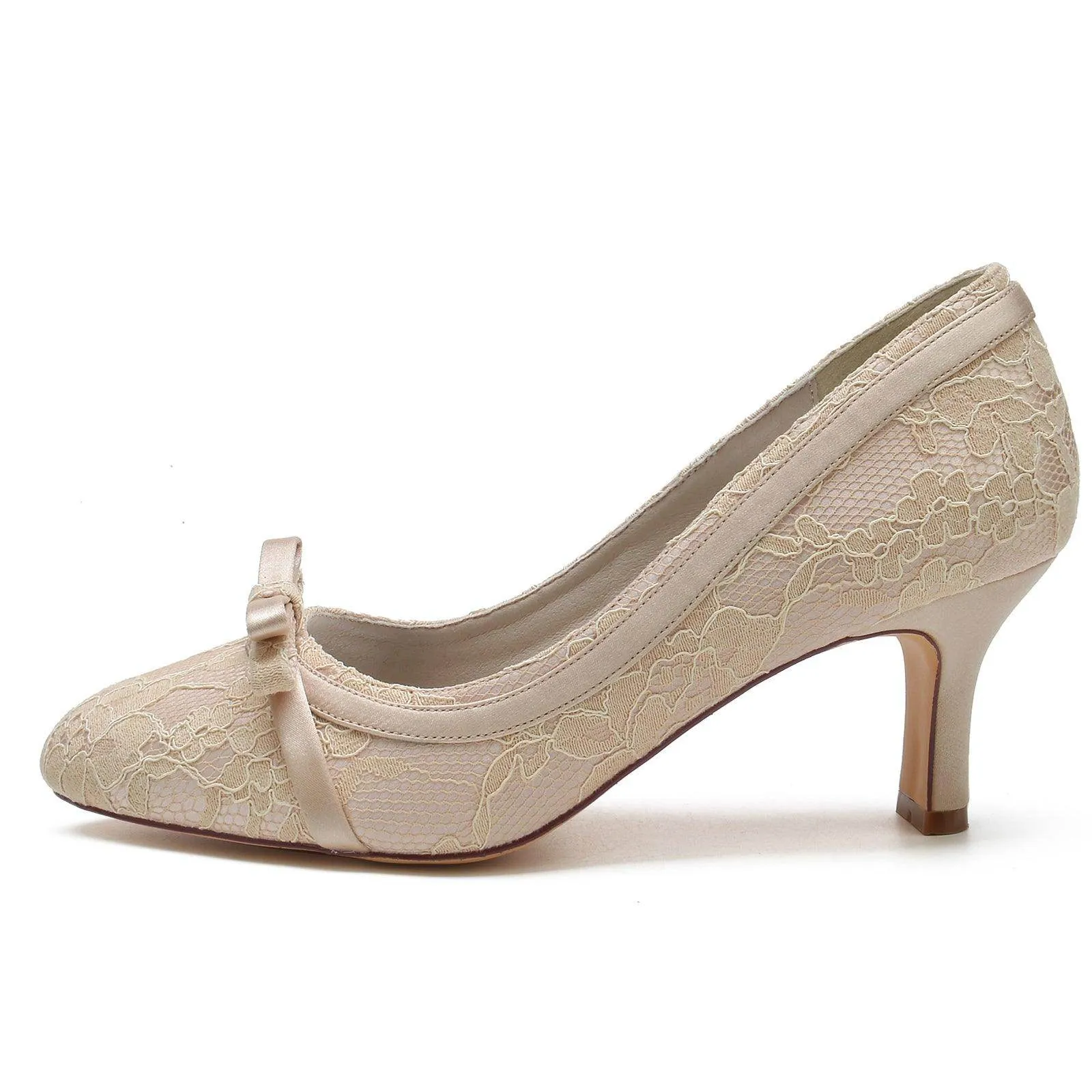 Chunky Heel 6.5cm Silk-Like Lace Shoes CK0371