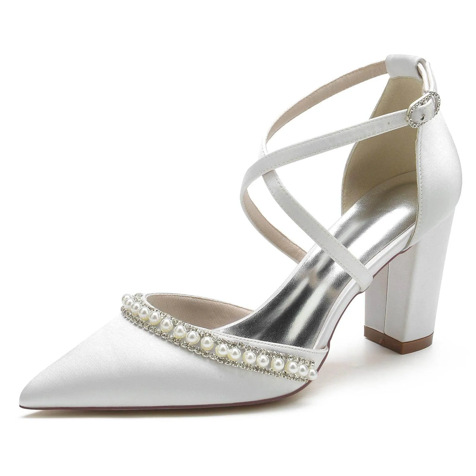 Chunky Heel 8.5cm Silk-Like Shoes CK0189