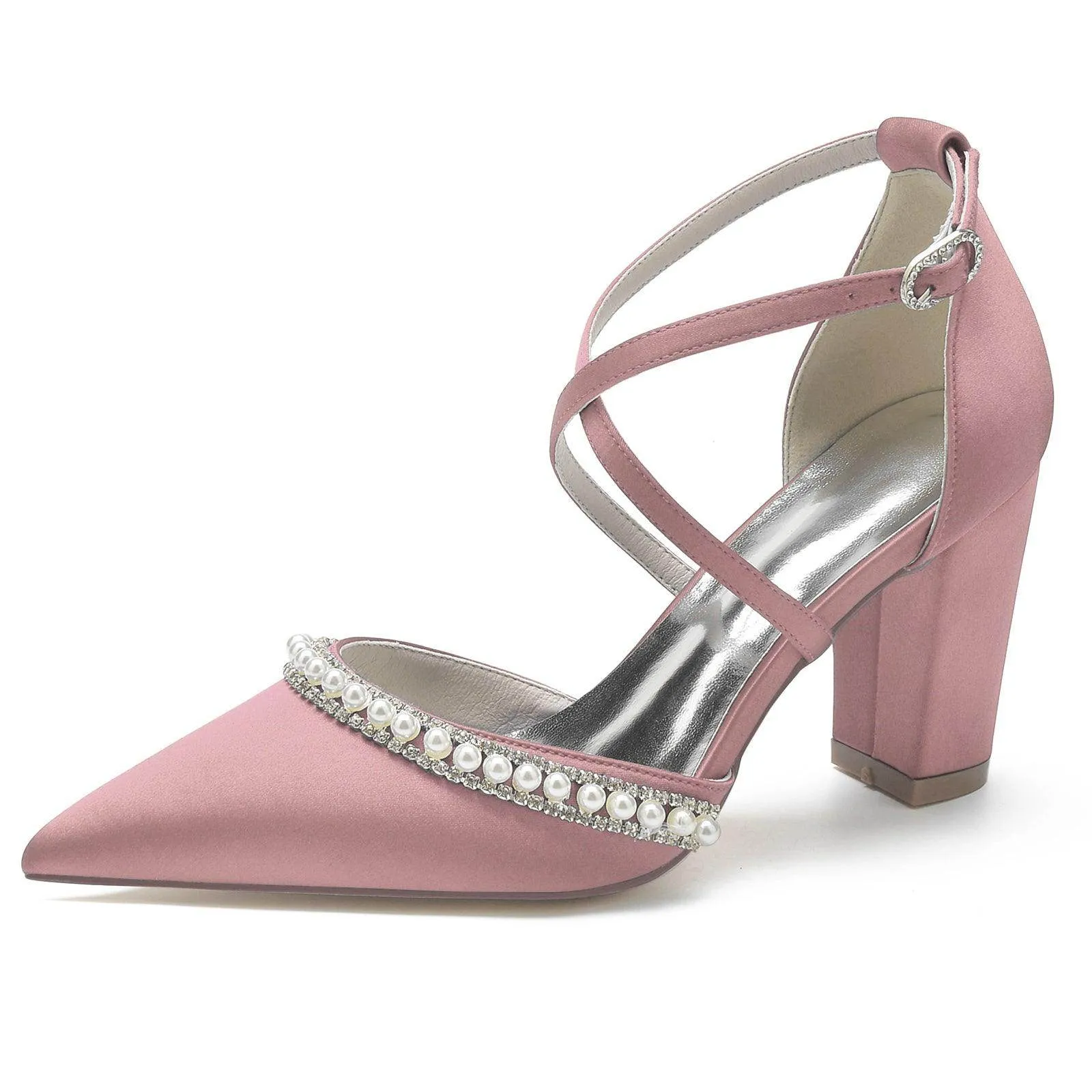 Chunky Heel 8.5cm Silk-Like Shoes CK0189