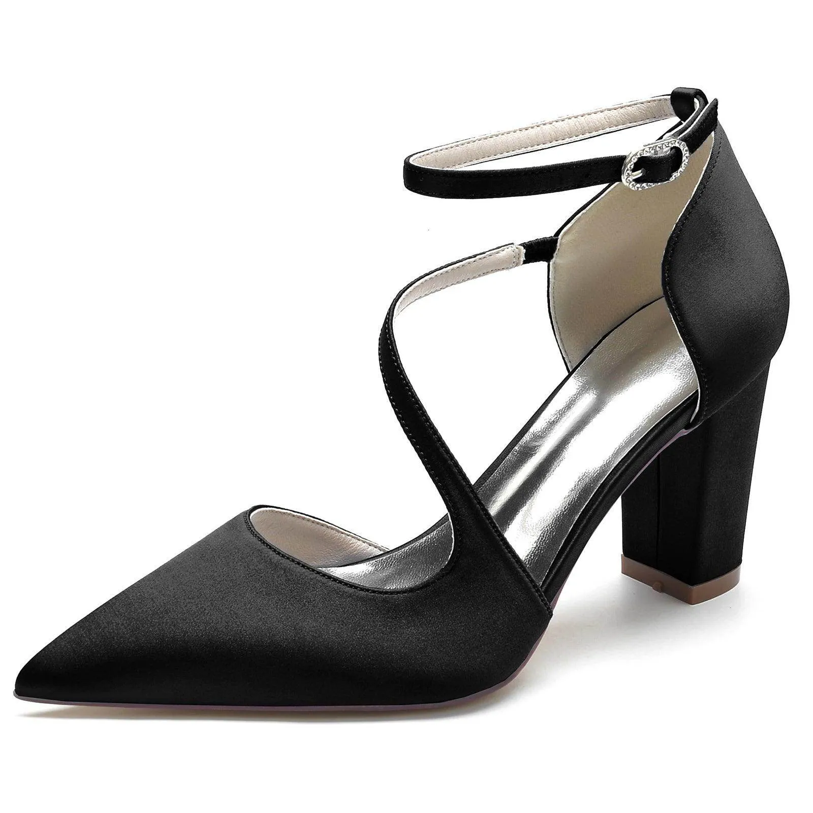 Chunky Heel 8.5cm Silk-Like Shoes CK0192