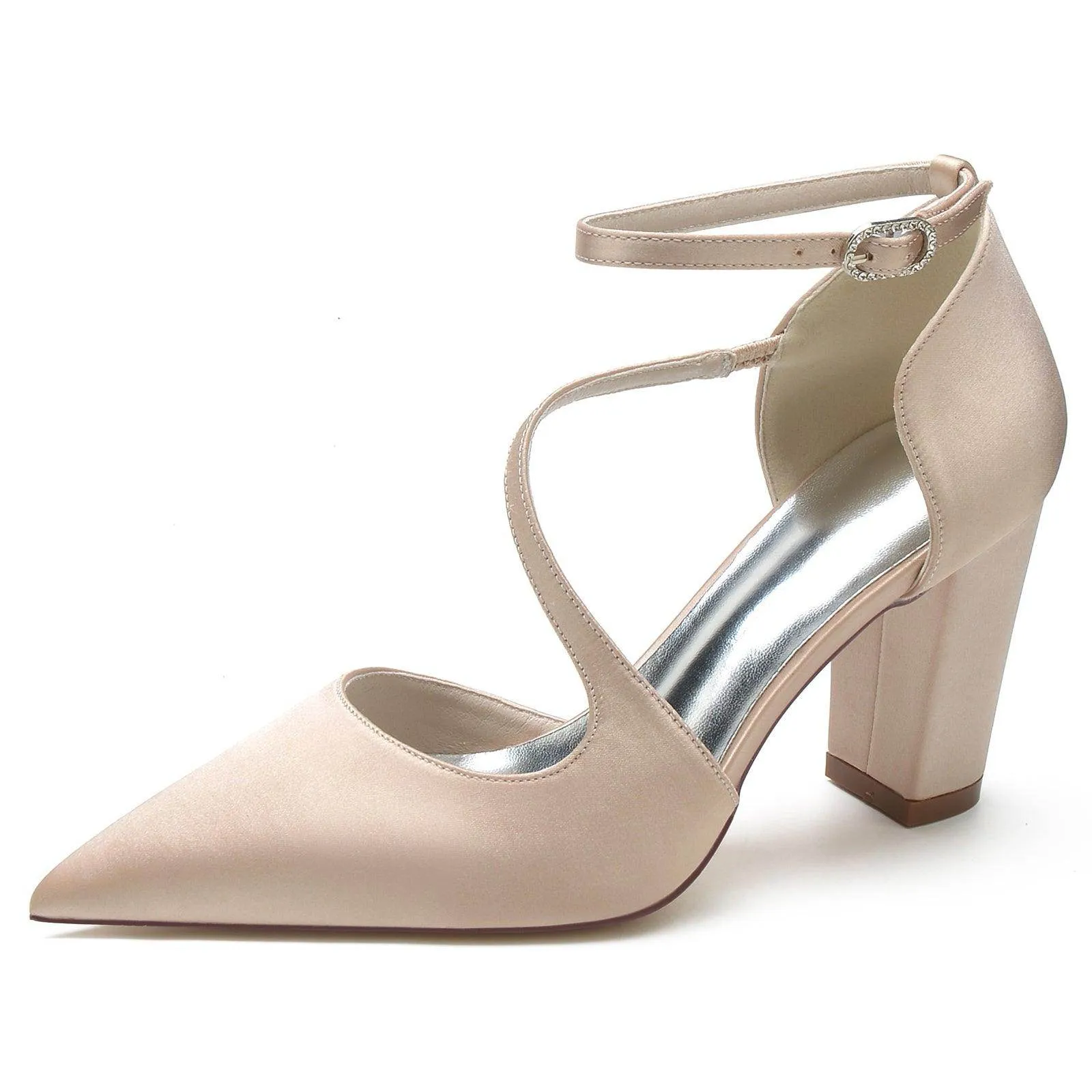 Chunky Heel 8.5cm Silk-Like Shoes CK0192