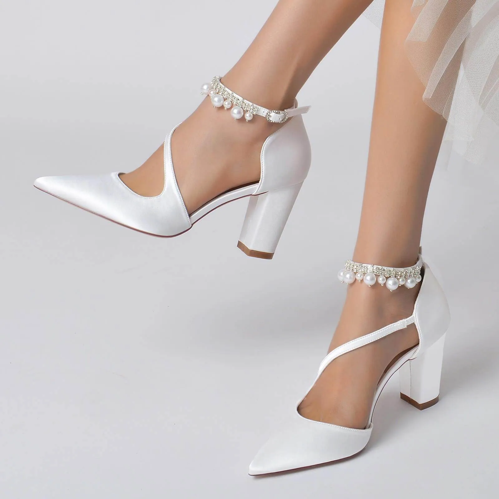 Chunky Heel 8.5cm Silk-Like Shoes CK0194