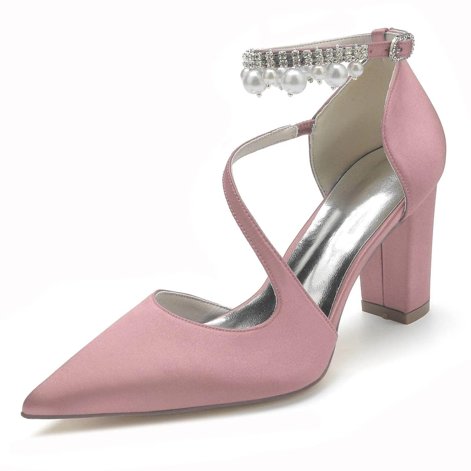 Chunky Heel 8.5cm Silk-Like Shoes CK0194