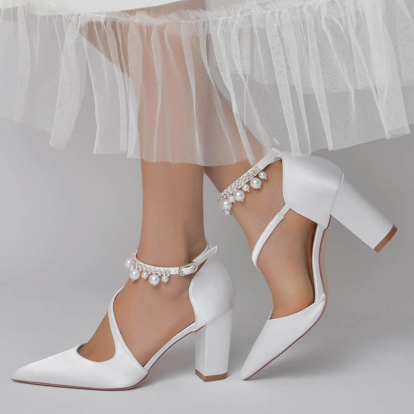 Chunky Heel 8.5cm Silk-Like Shoes CK0194