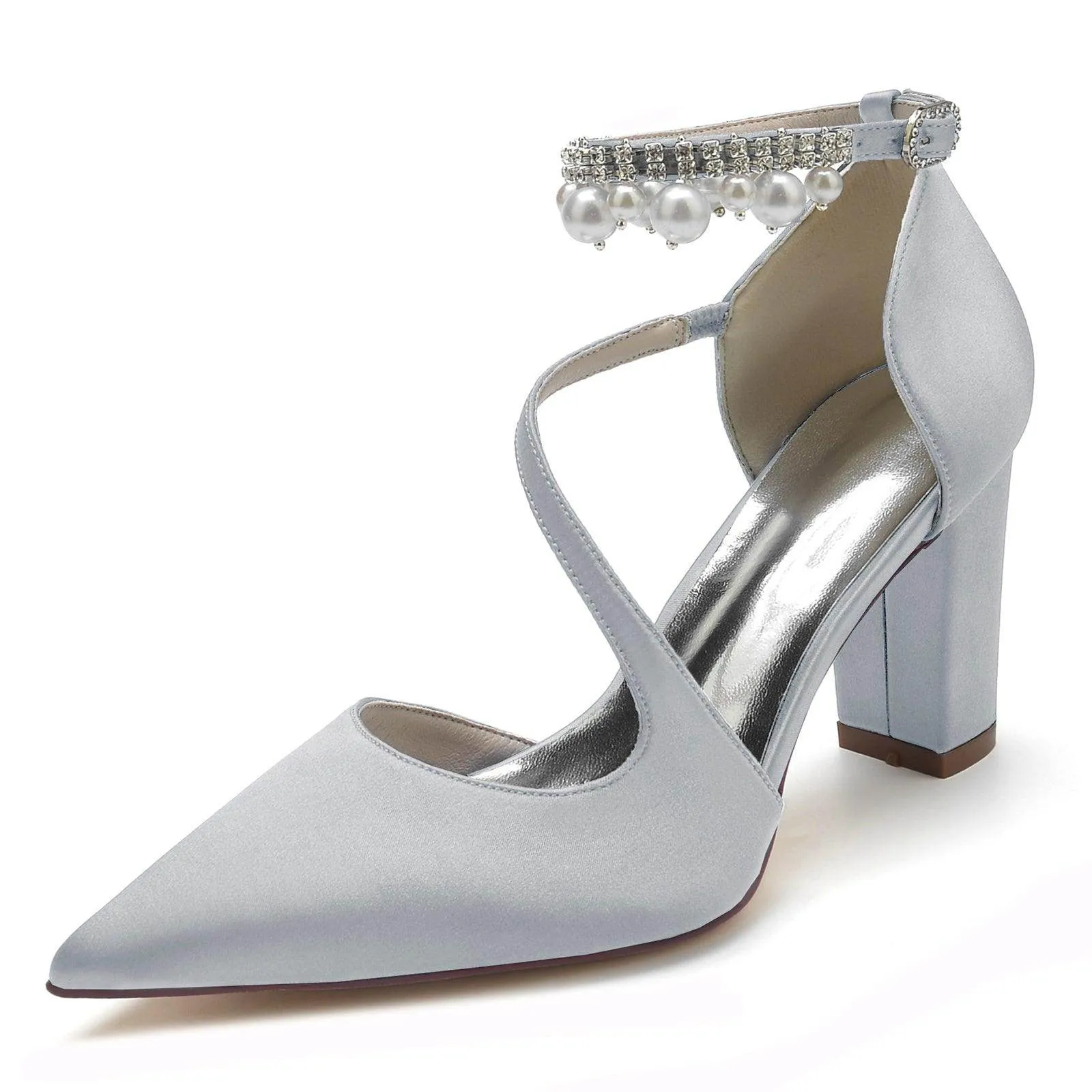 Chunky Heel 8.5cm Silk-Like Shoes CK0194