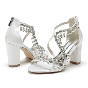Chunky Heel 8.5cm Silk-Like Shoes CK0385