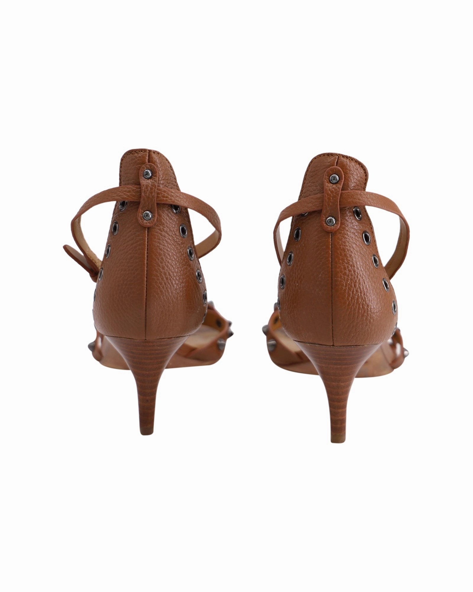 Coach Studded Kitten Heel Sandals in Brown Leather