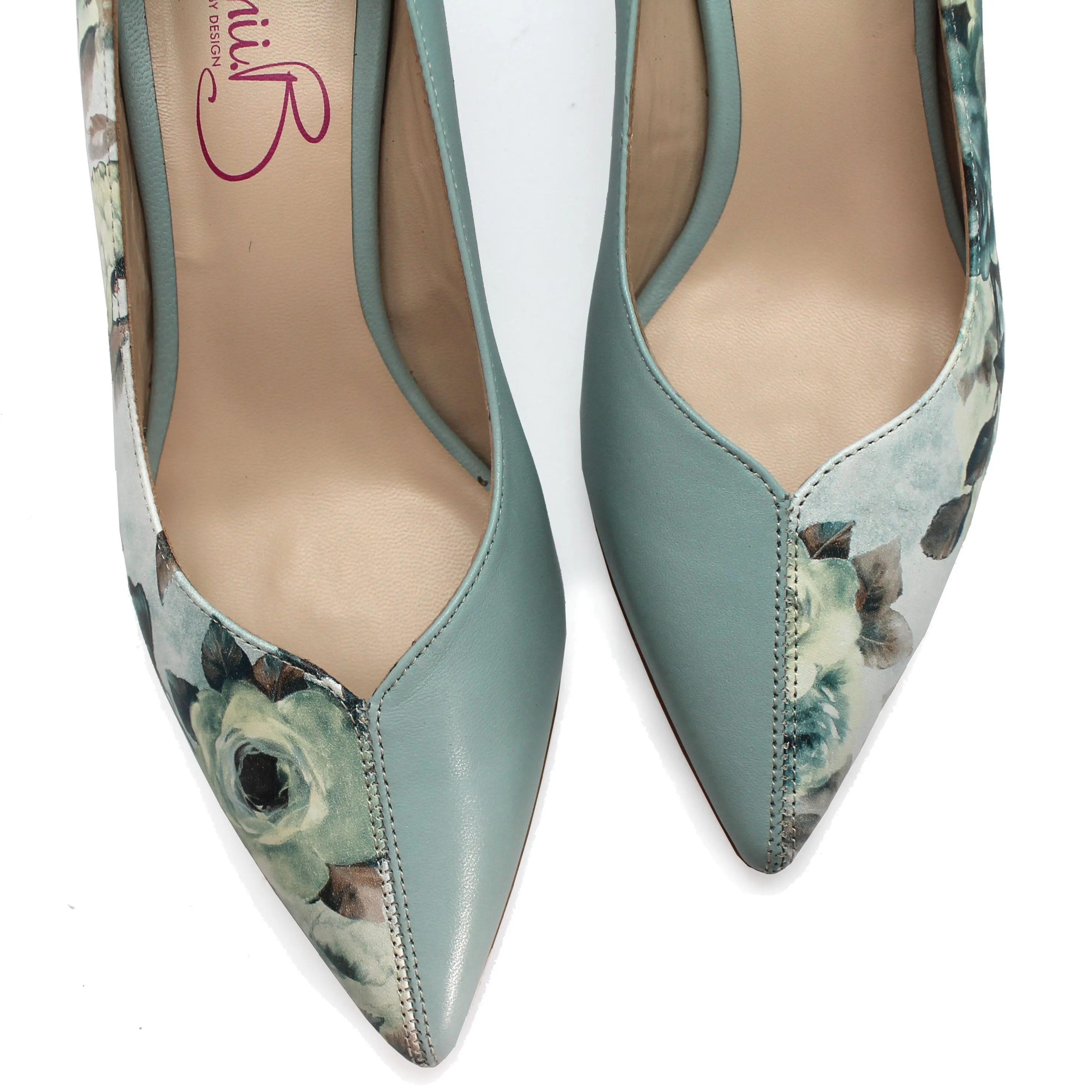 Cruella - Light Blue Flower kitten heel