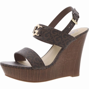 Dafna Womens Buckle Faux Leather Wedge Sandals