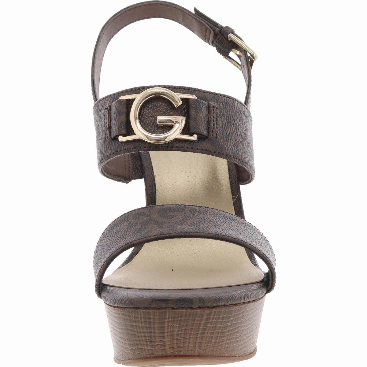 Dafna Womens Buckle Faux Leather Wedge Sandals