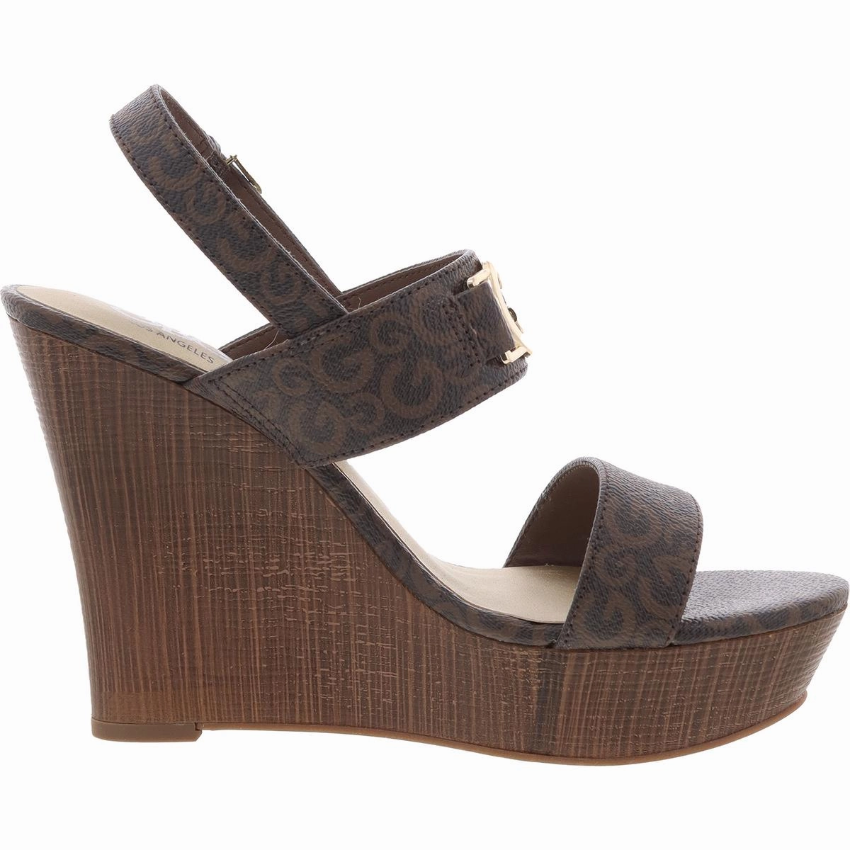 Dafna Womens Buckle Faux Leather Wedge Sandals