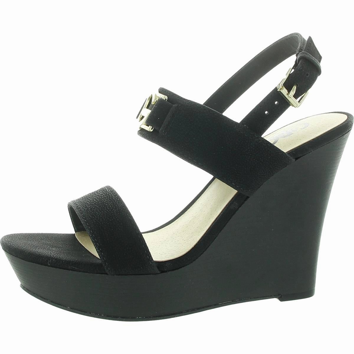 Dafna Womens Buckle Faux Leather Wedge Sandals