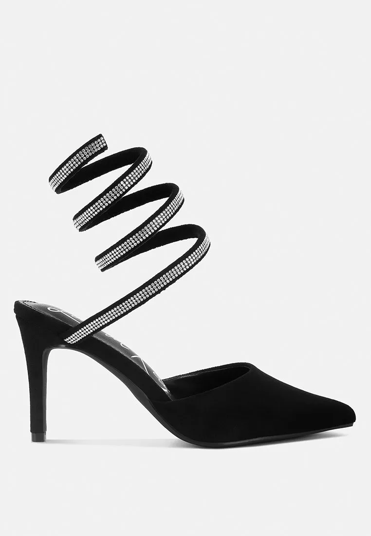 elvira rhinestone embellished strap up sandals